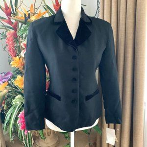 🌙 Vintage Gianni Petite 100% Worsted Pure Wool Blazer with Velvet Trim Bla…